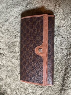 Celine Macadam Vintage Leather Continental Wallet with Gold Accent